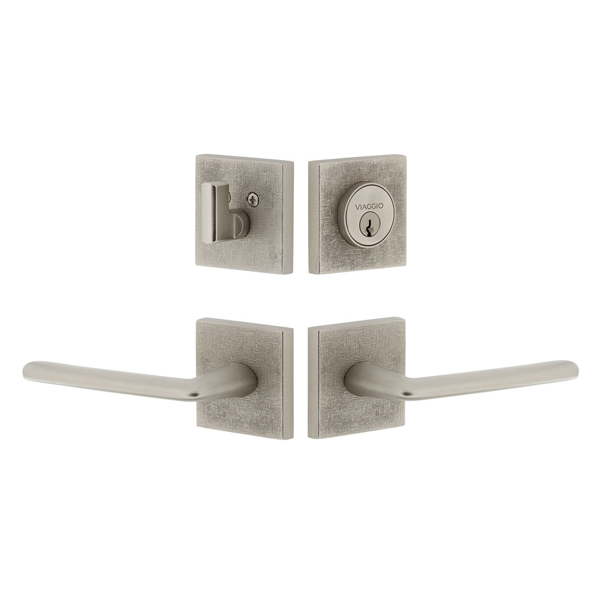 Quadrato Linen Rosette Entry Set with Brezza Lever in Satin Nickel