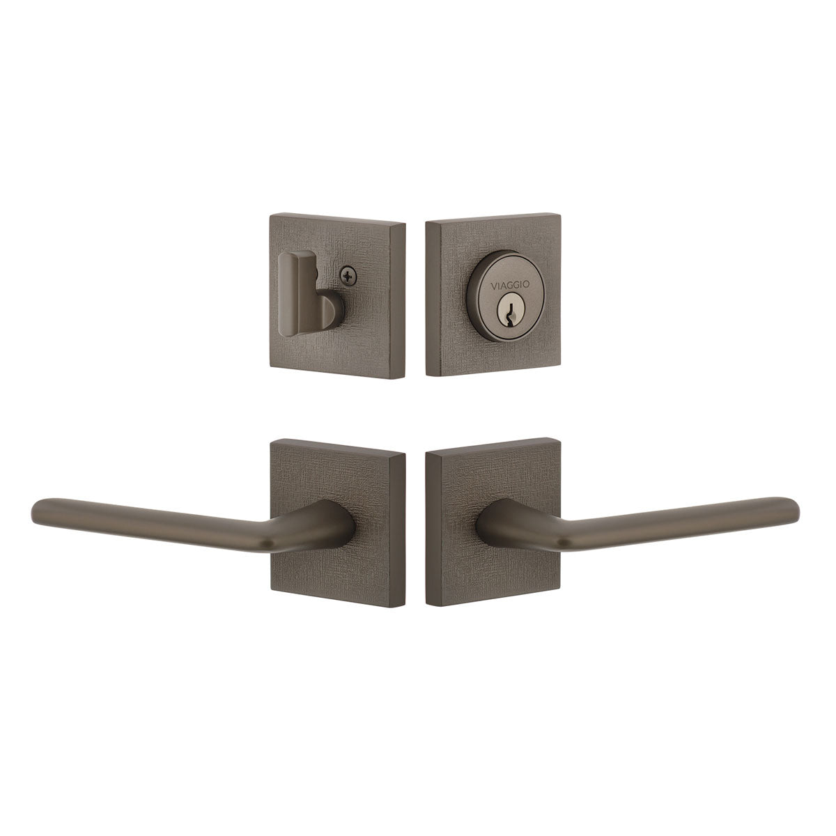 Quadrato Linen Rosette Entry Set with Brezza Lever in Titanium Gray