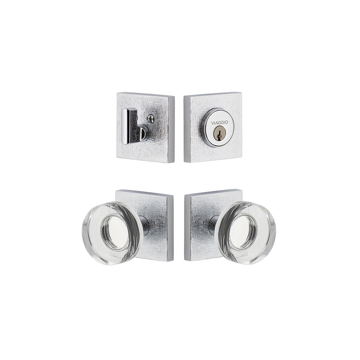 Quadrato Linen Rosette Entry Set with Circolo Crystal Knob in Bright Chrome