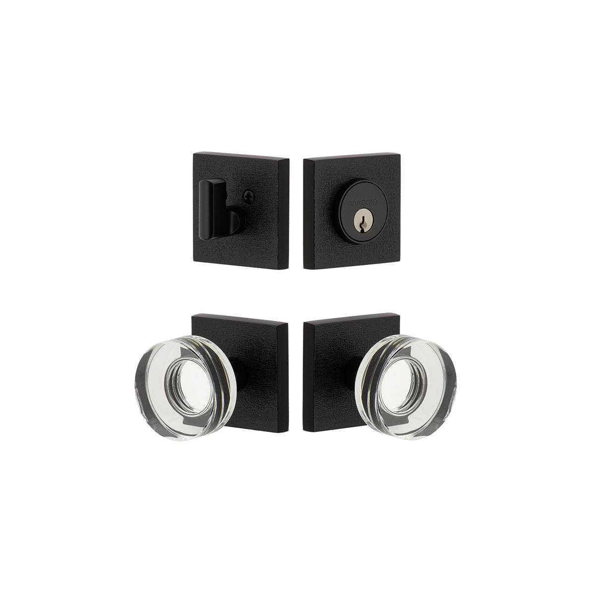 Quadrato Linen Rosette Entry Set with Circolo Crystal Knob in Satin Black