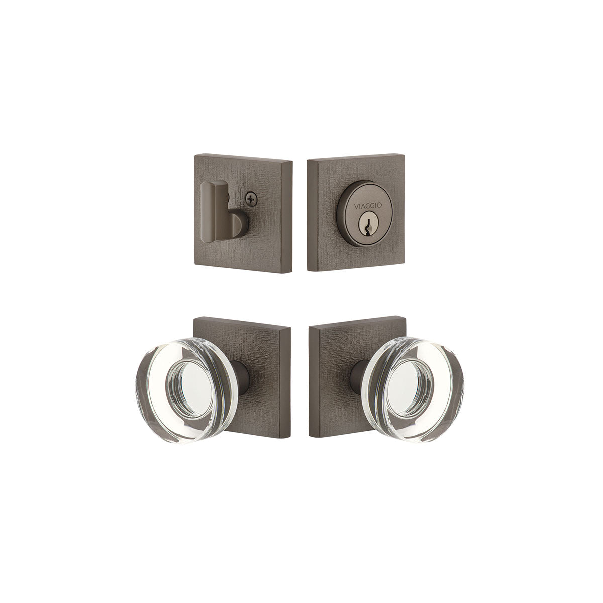 Quadrato Linen Rosette Entry Set with Circolo Crystal Knob in Titanium Gray