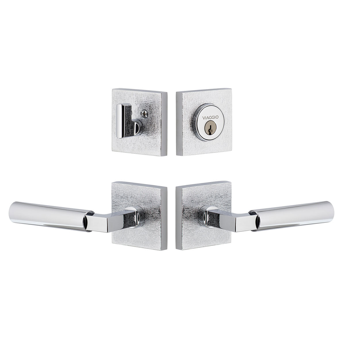 Quadrato Linen Rosette Entry Set with Contempo Lever in Bright Chrome