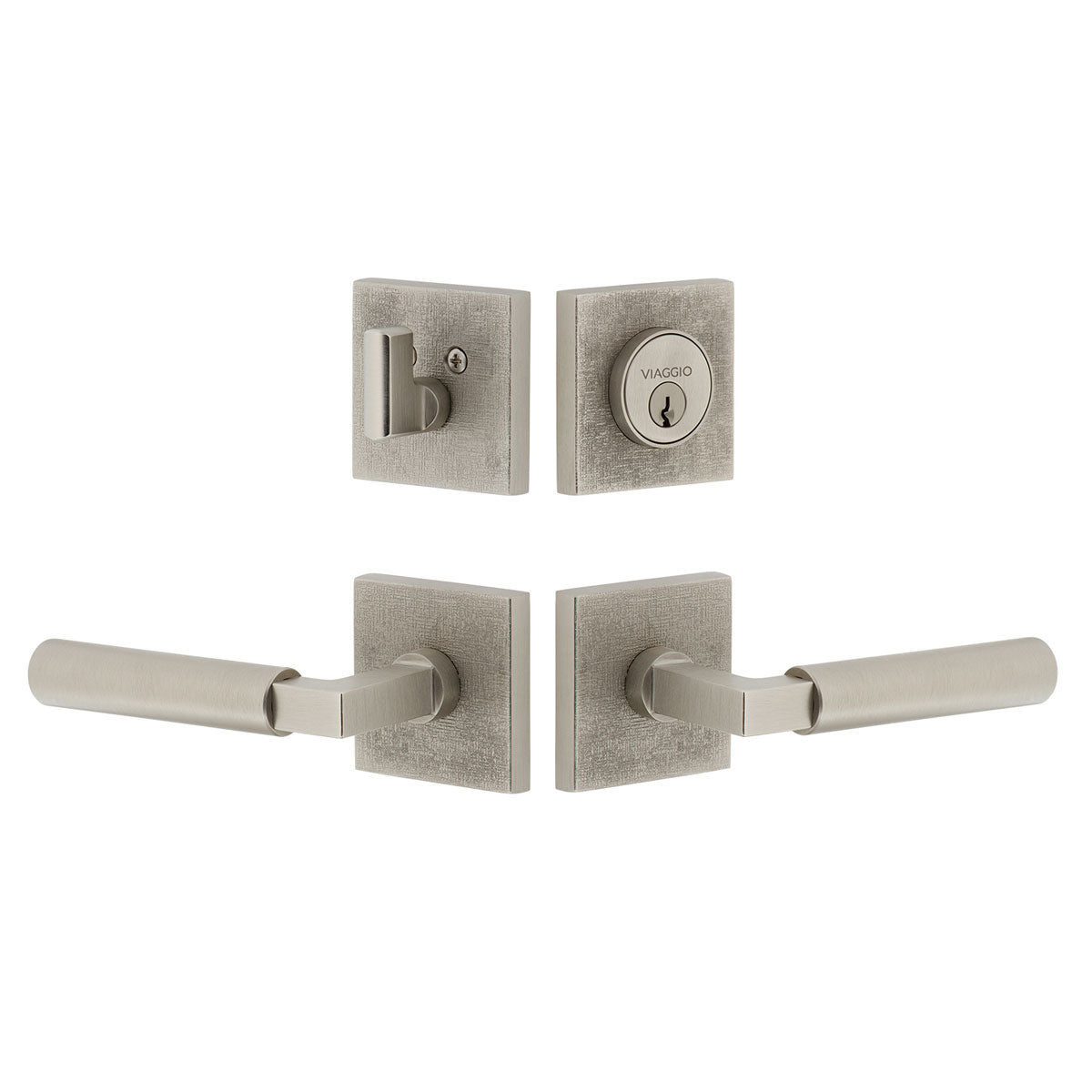 Quadrato Linen Rosette Entry Set with Contempo Lever in Satin Nickel