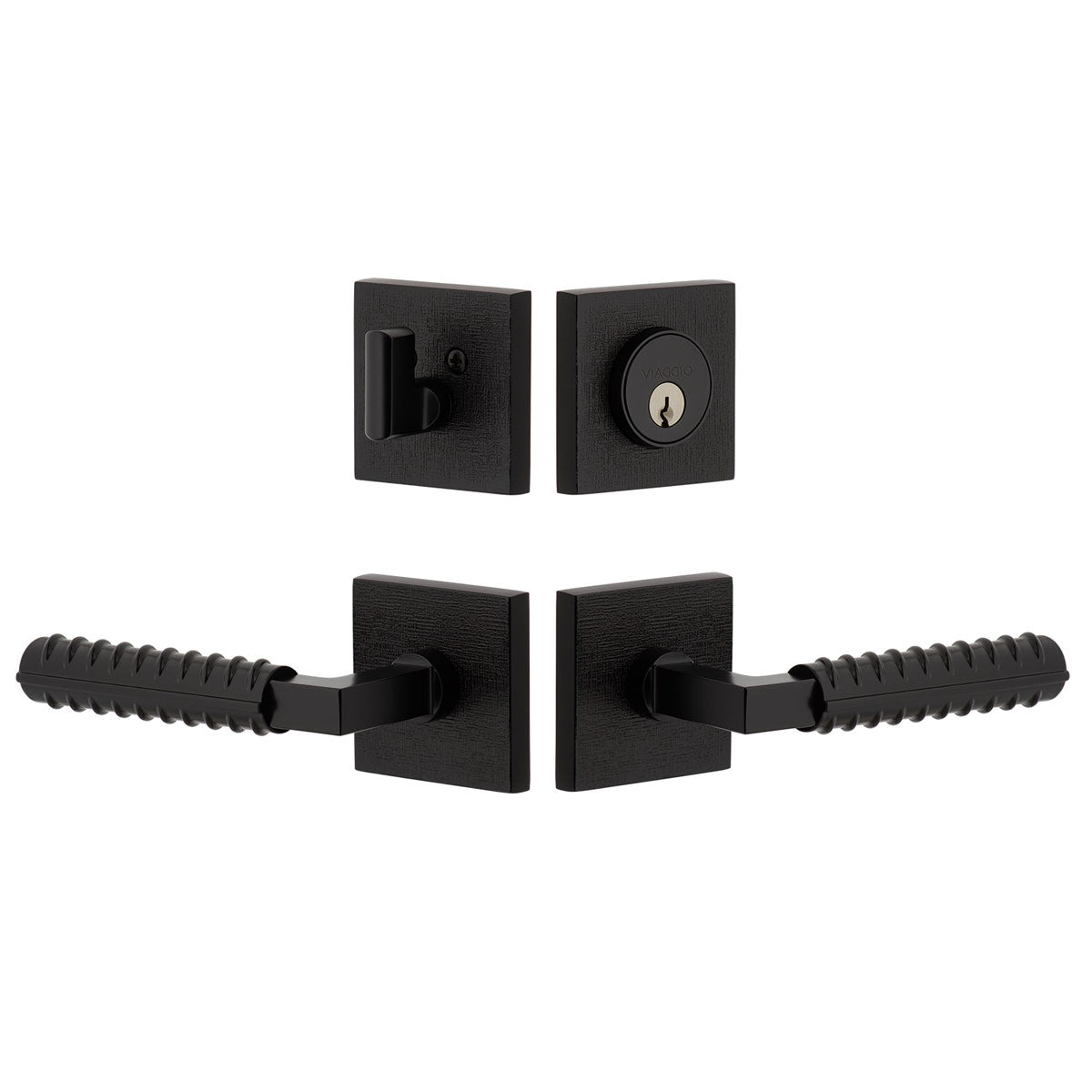 Quadrato Linen Rosette Entry Set with Contempo Rebar Lever in Satin Black