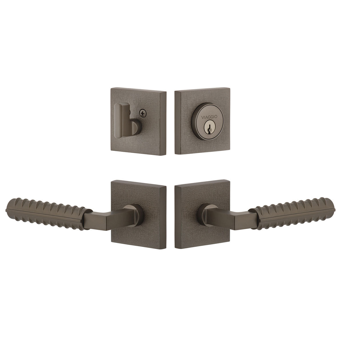 Quadrato Linen Rosette Entry Set with Contempo Rebar Lever in Titanium Gray