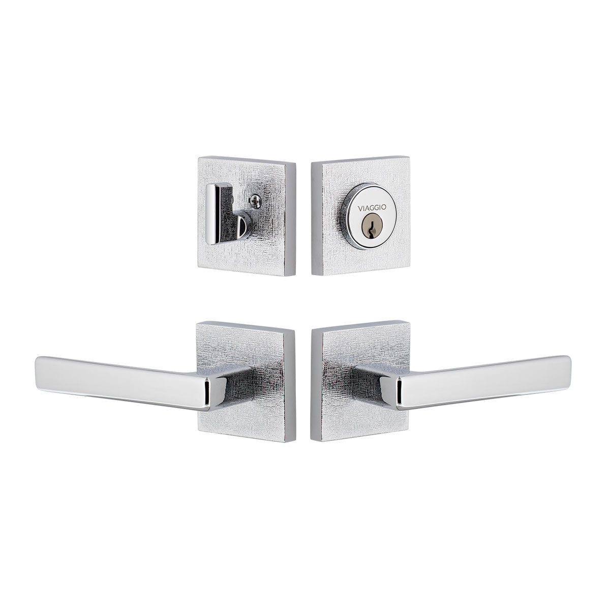 Quadrato Linen Rosette Entry Set with Lusso Lever in Bright Chrome