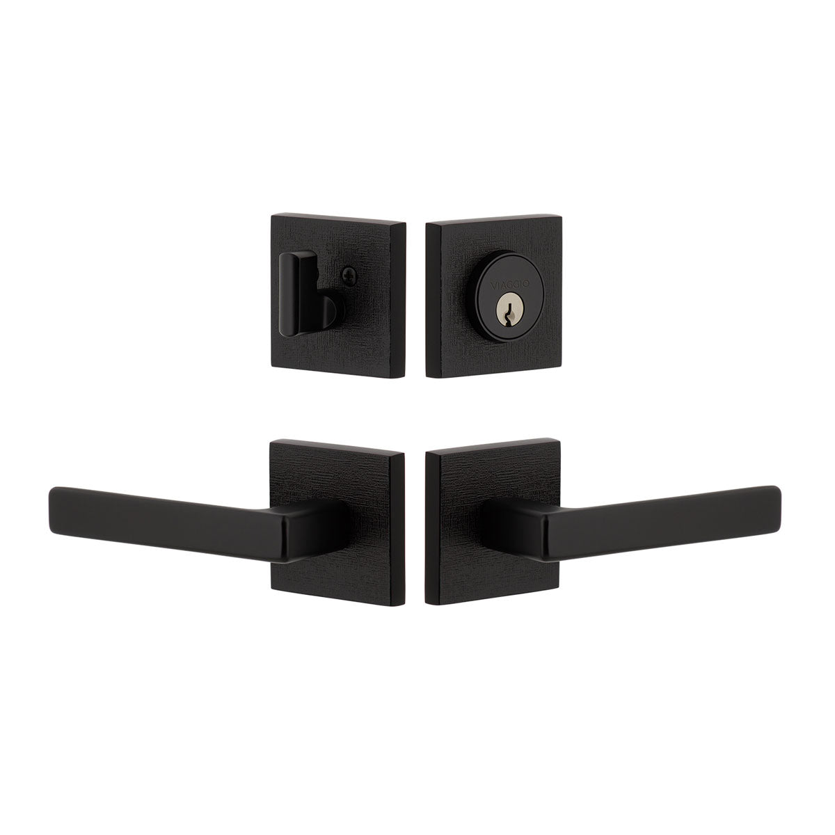 Quadrato Linen Rosette Entry Set with Lusso Lever in Satin Black