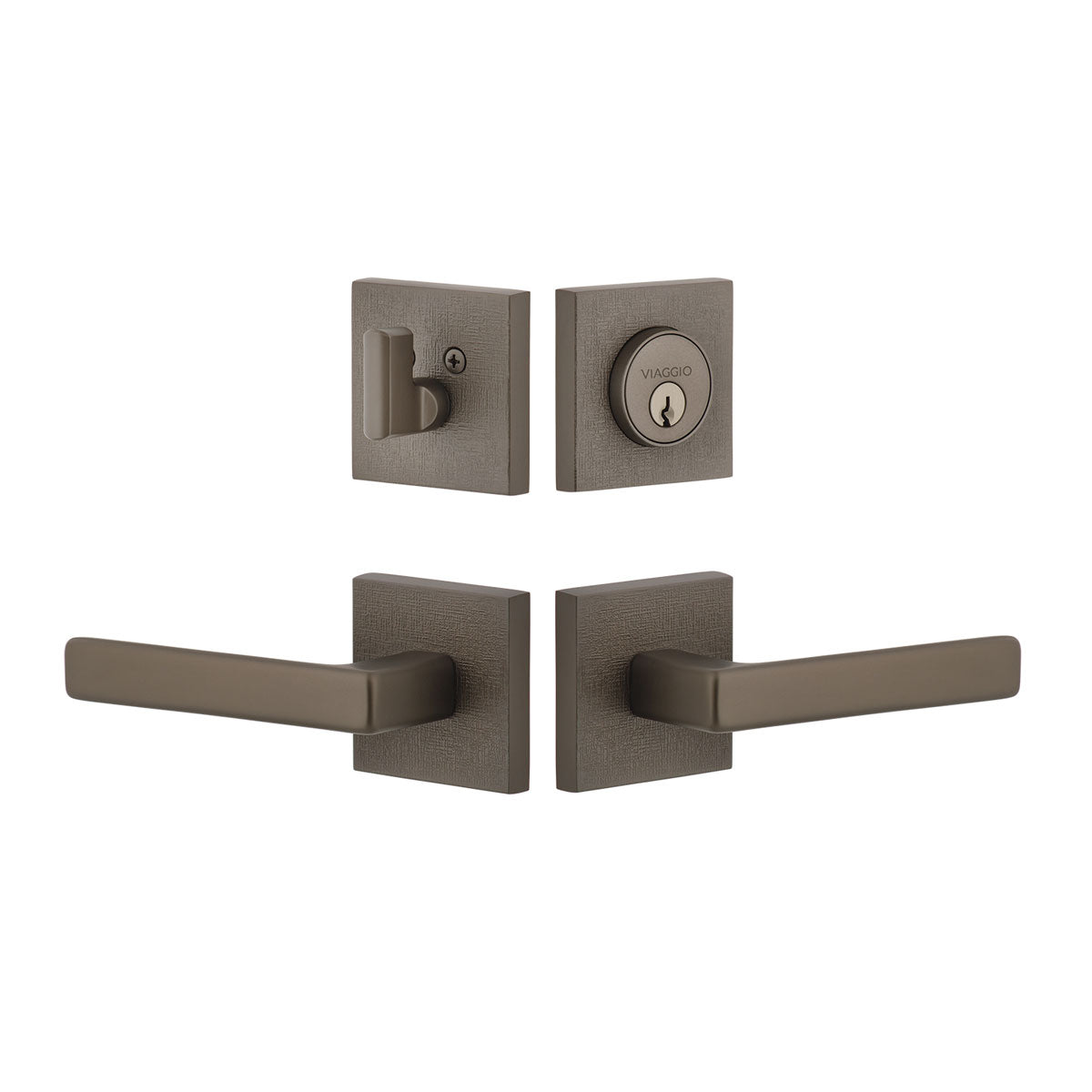 Quadrato Linen Rosette Entry Set with Lusso Lever in Titanium Gray