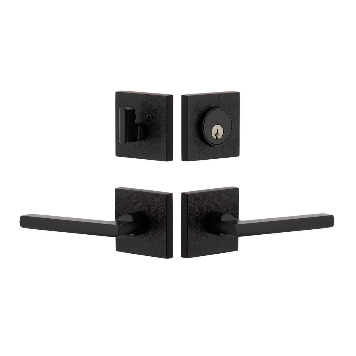 Quadrato Linen Rosette Entry Set with Milano Lever in Satin Black