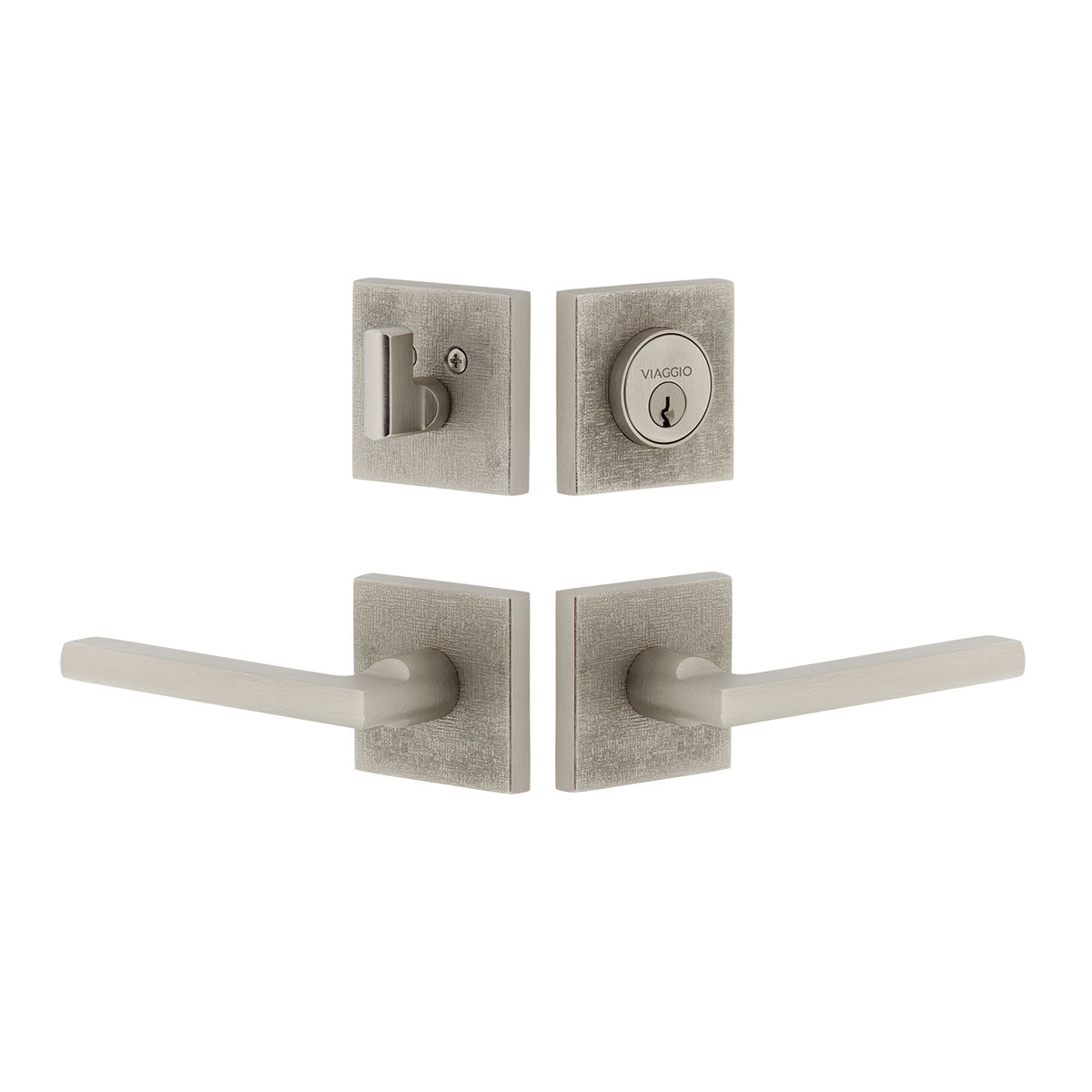 Quadrato Linen Rosette Entry Set with Milano Lever in Satin Nickel