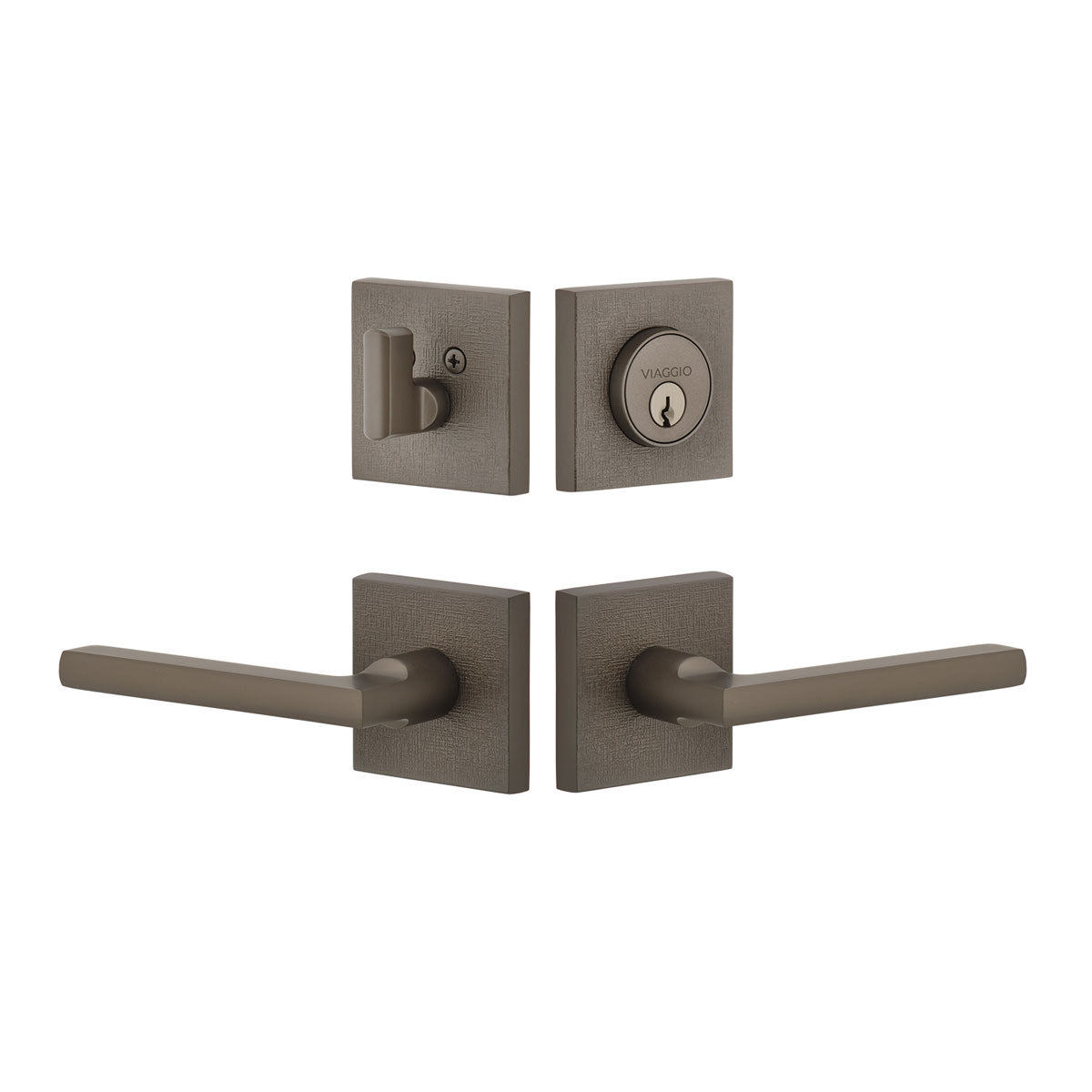 Quadrato Linen Rosette Entry Set with Milano Lever in Titanium Gray