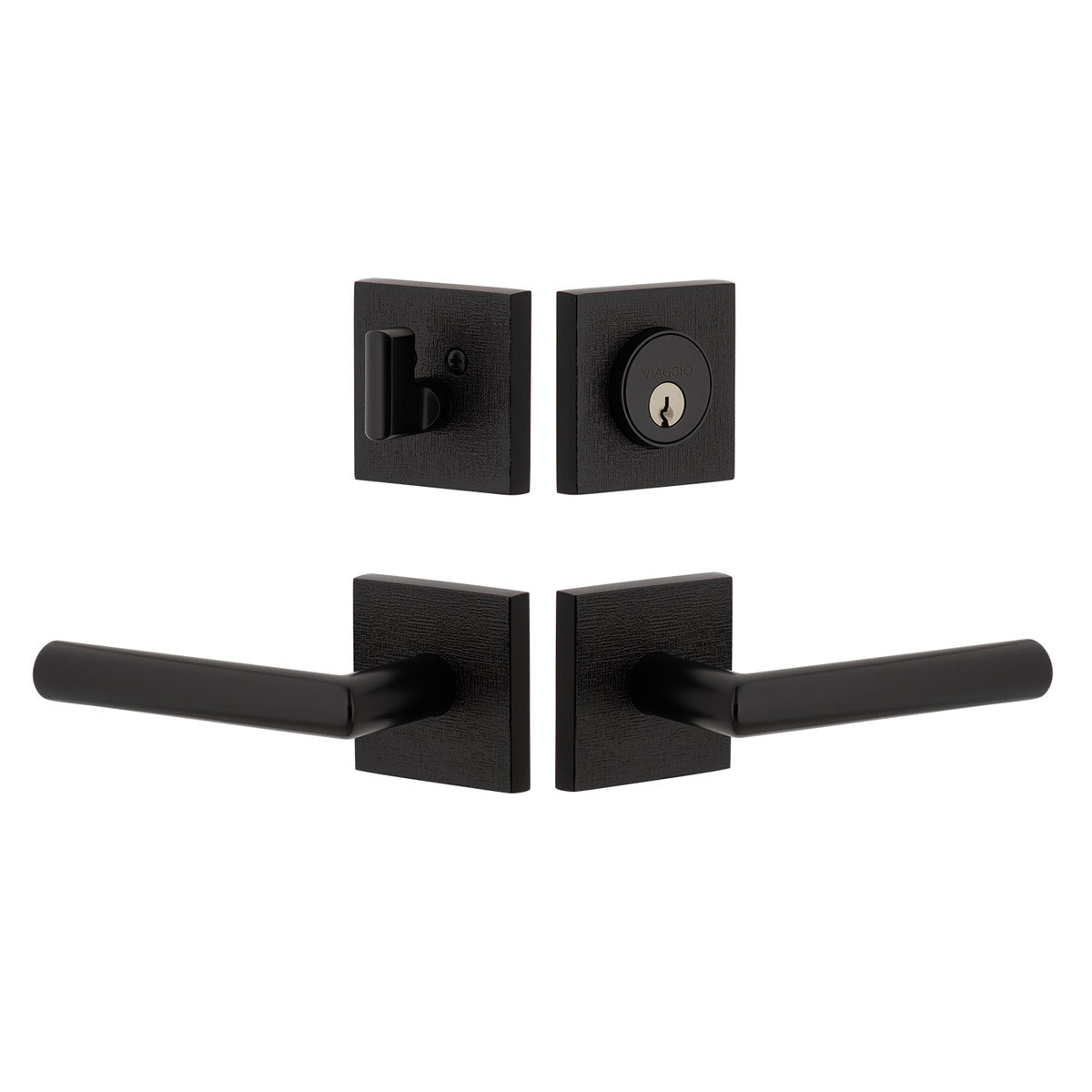 Quadrato Linen Rosette Entry Set with Moderno Lever in Satin Black