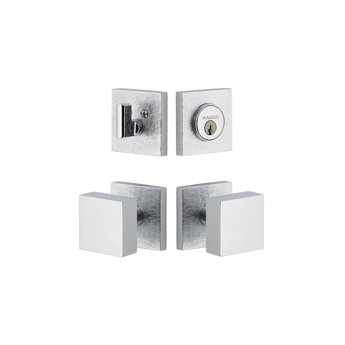 Quadrato Linen Rosette Entry Set with Quadrato Knob in Bright Chrome