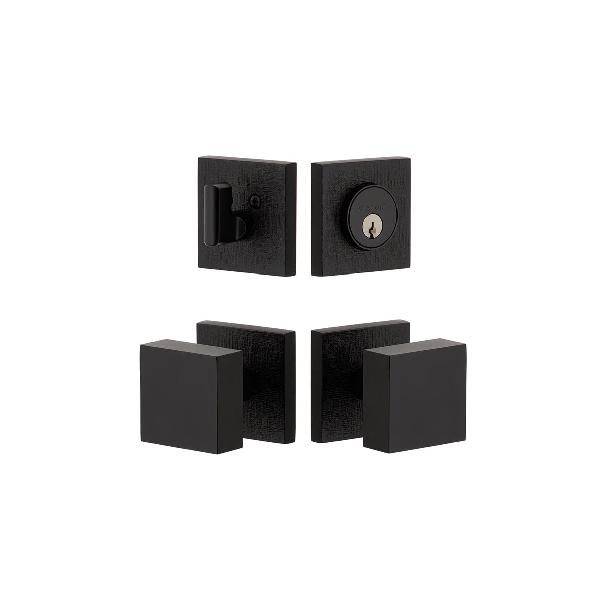 Quadrato Linen Rosette Entry Set with Quadrato Knob in Satin Black