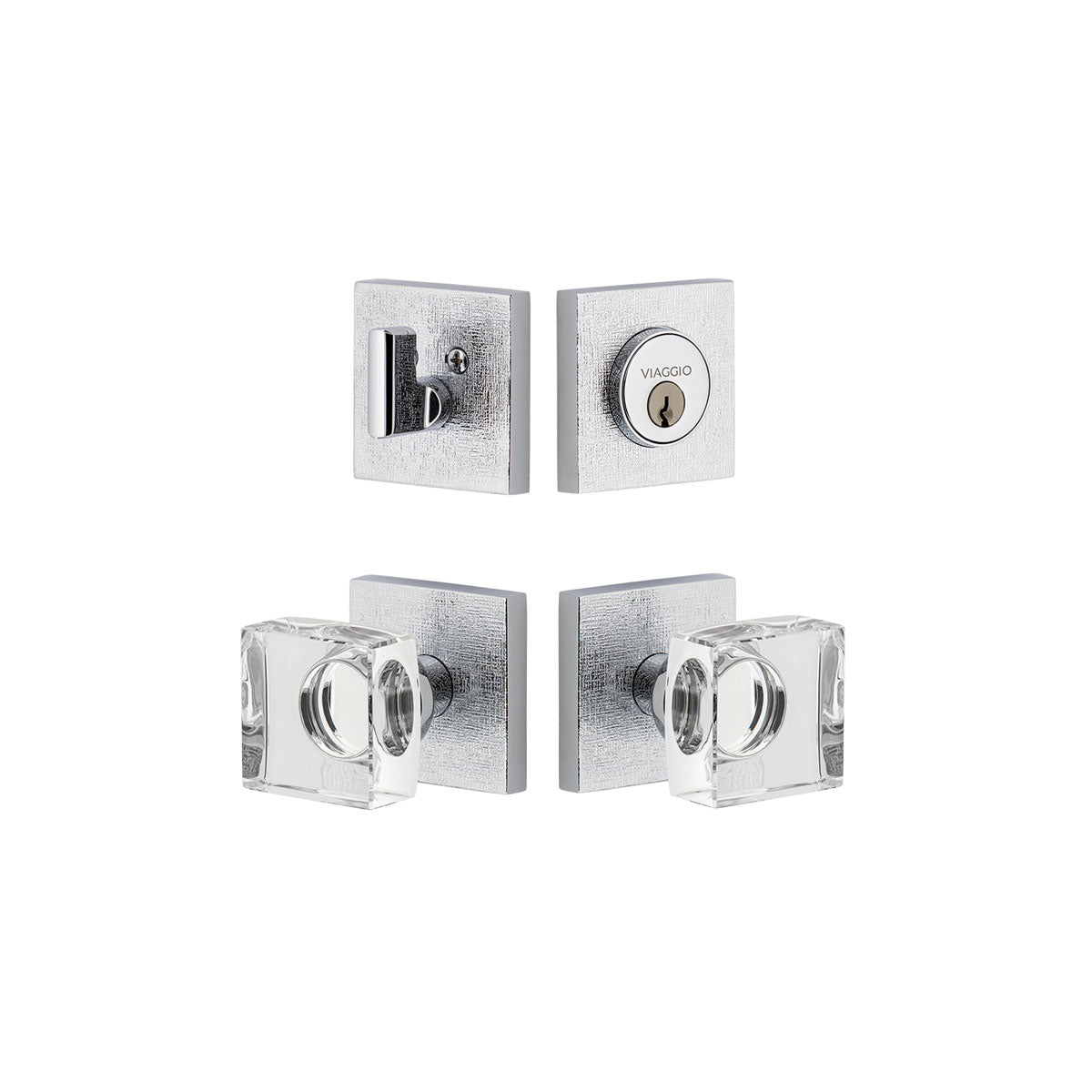 Quadrato Linen Rosette Entry Set with Quadrato Crystal Knob in Bright Chrome