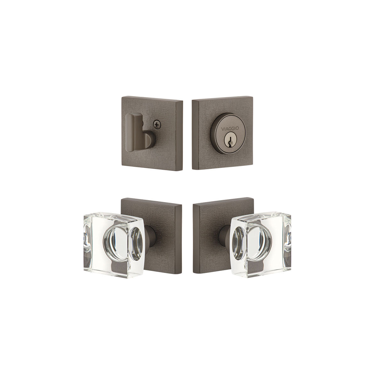 Quadrato Linen Rosette Entry Set with Quadrato Crystal Knob in Titanium Gray