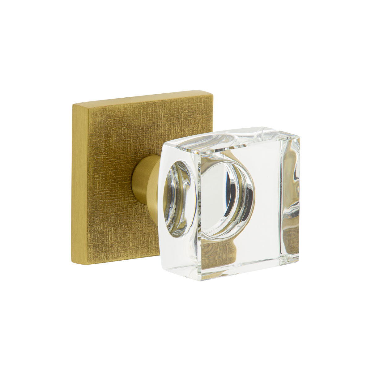 Quadrato Linen Rosette with Quadrato Crystal Knob in Satin Brass