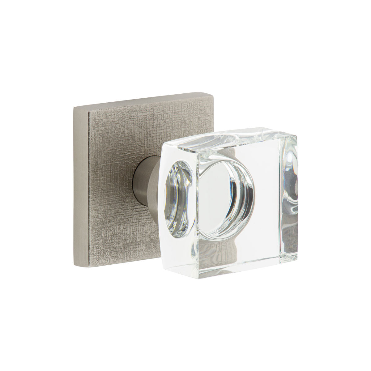 Quadrato Linen Rosette with Quadrato Crystal Knob in Satin Nickel