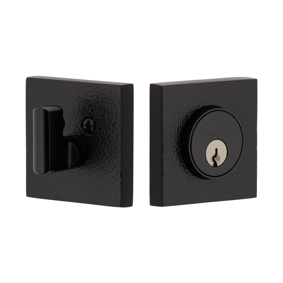 Quadrato Leather  Single Cylinder Deadbolt in Satin Black