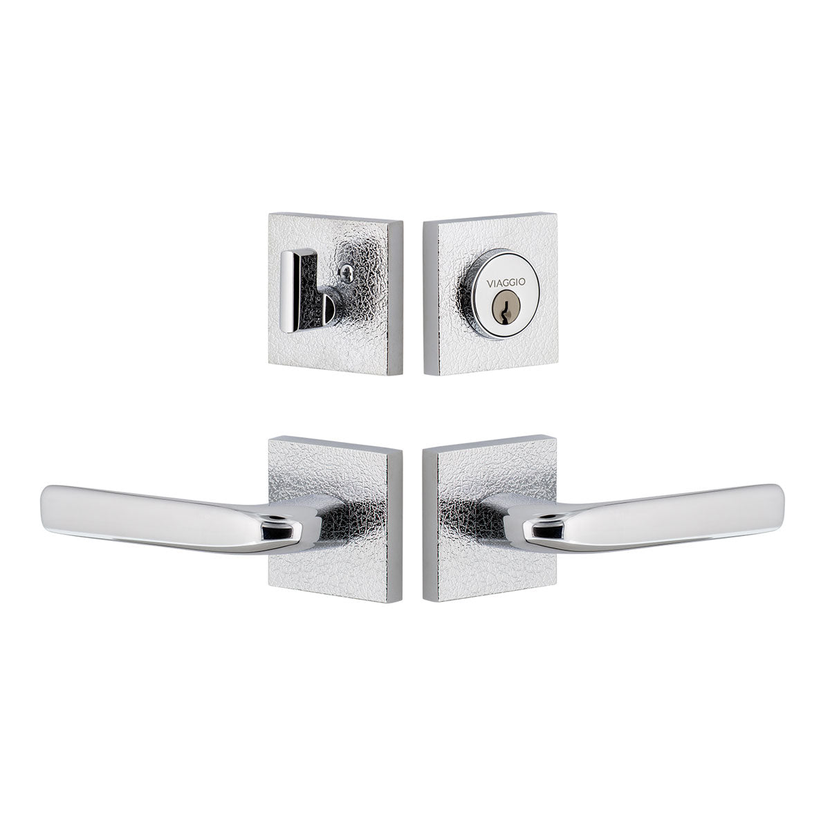 Quadrato Leather Rosette Entry Set with Bella Lever in Bright Chrome