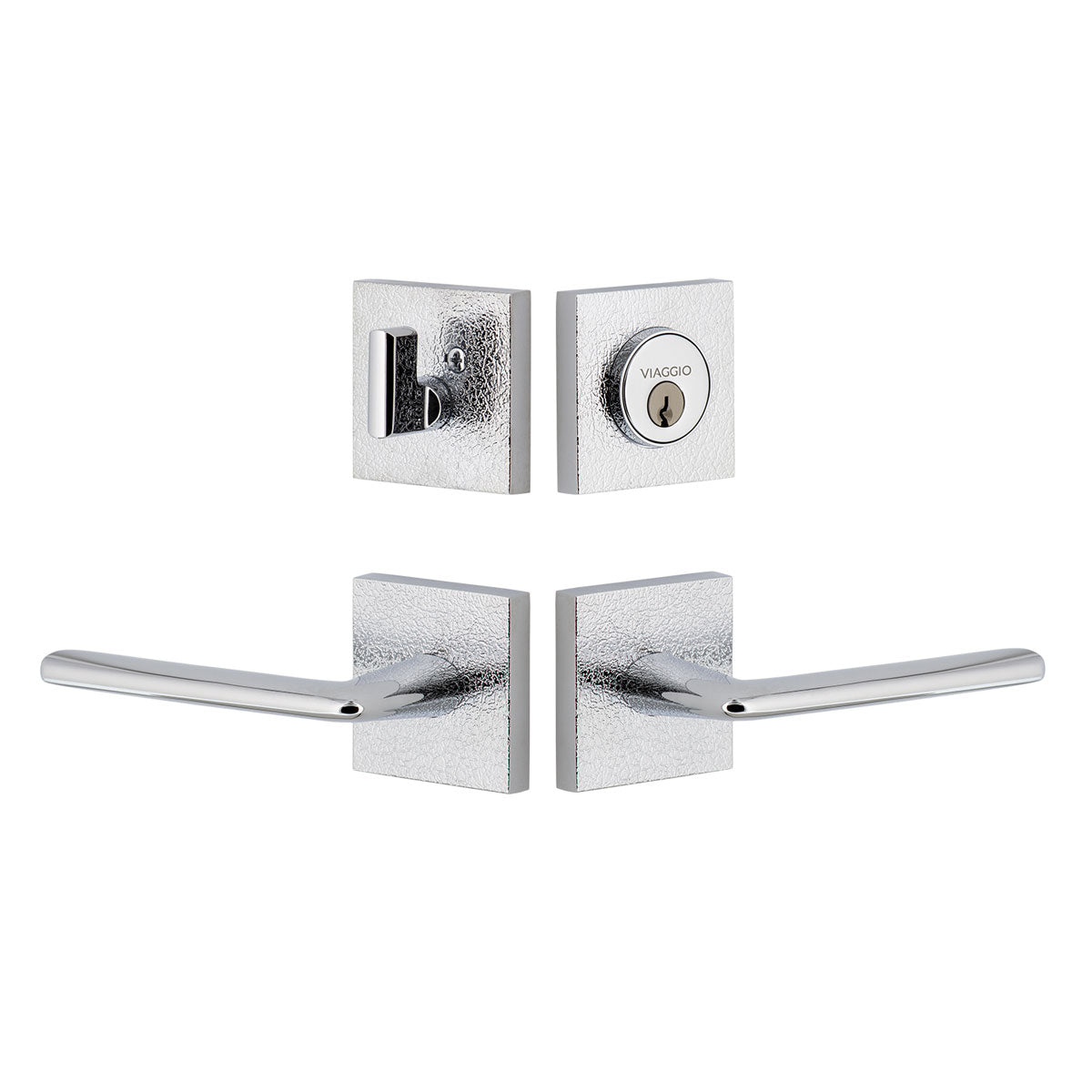 Quadrato Leather Rosette Entry Set with Brezza Lever in Bright Chrome
