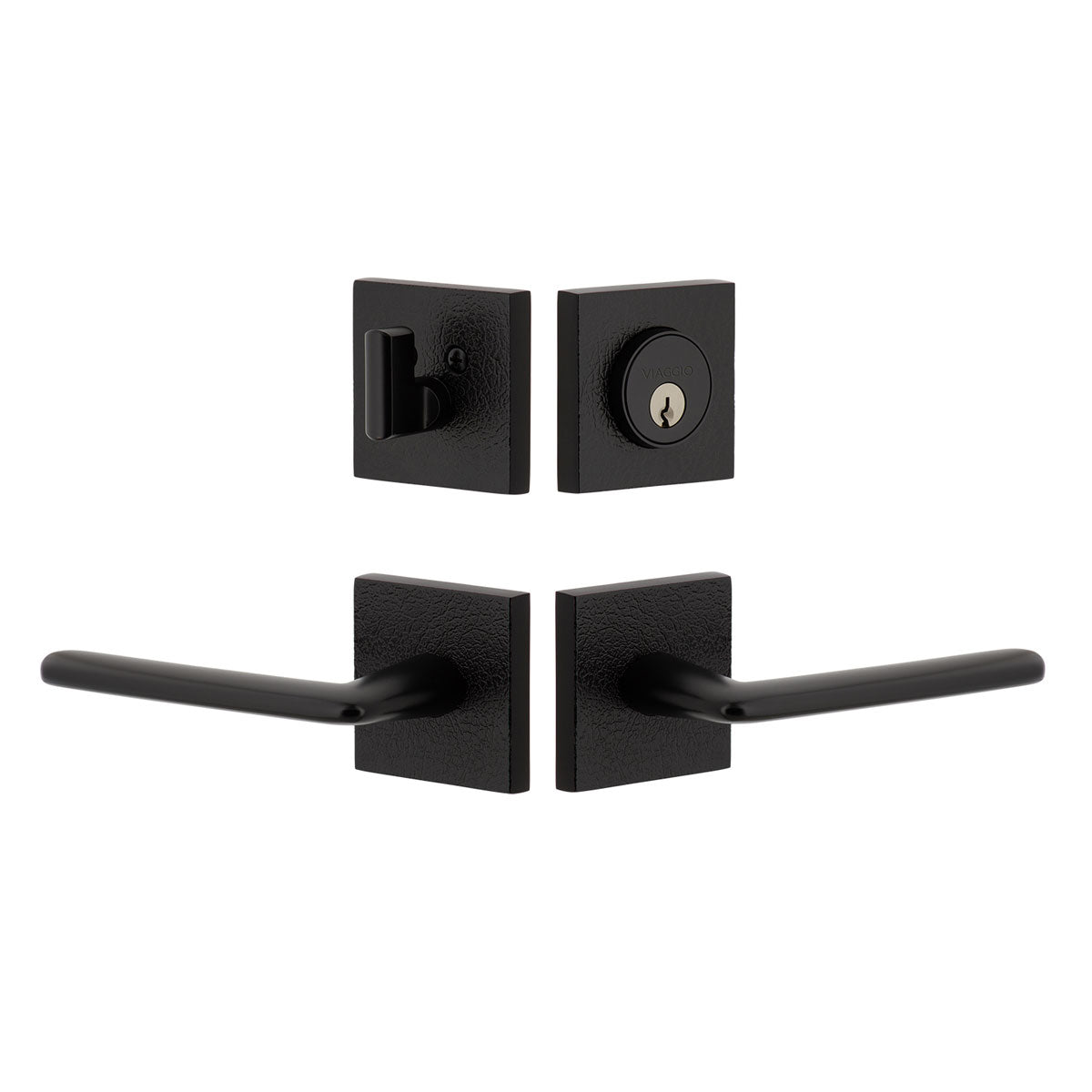 Quadrato Leather Rosette Entry Set with Brezza Lever in Satin Black