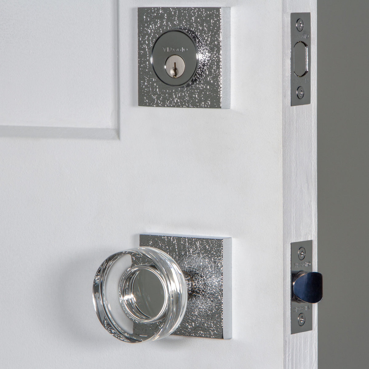 Quadrato Leather Rosette Entry Set with Circolo Crystal Knob in Bright Chrome