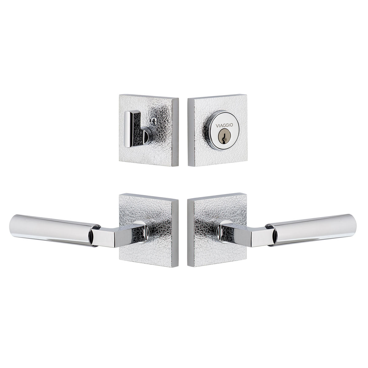 Quadrato Leather Rosette Entry Set with Contempo Lever in Bright Chrome