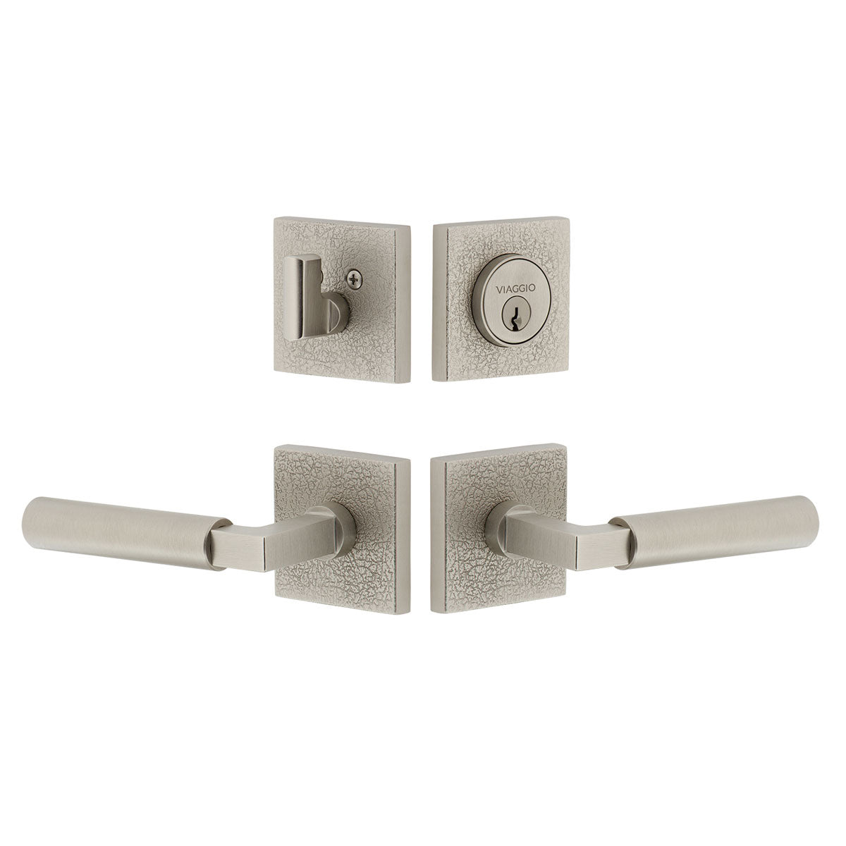 Quadrato Leather Rosette Entry Set with Contempo Lever in Satin Nickel