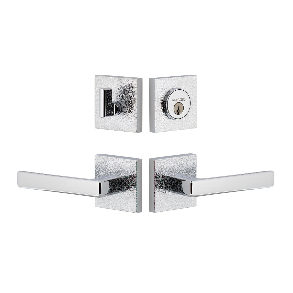 Quadrato Leather Rosette Entry Set with Lusso Lever in Bright Chrome