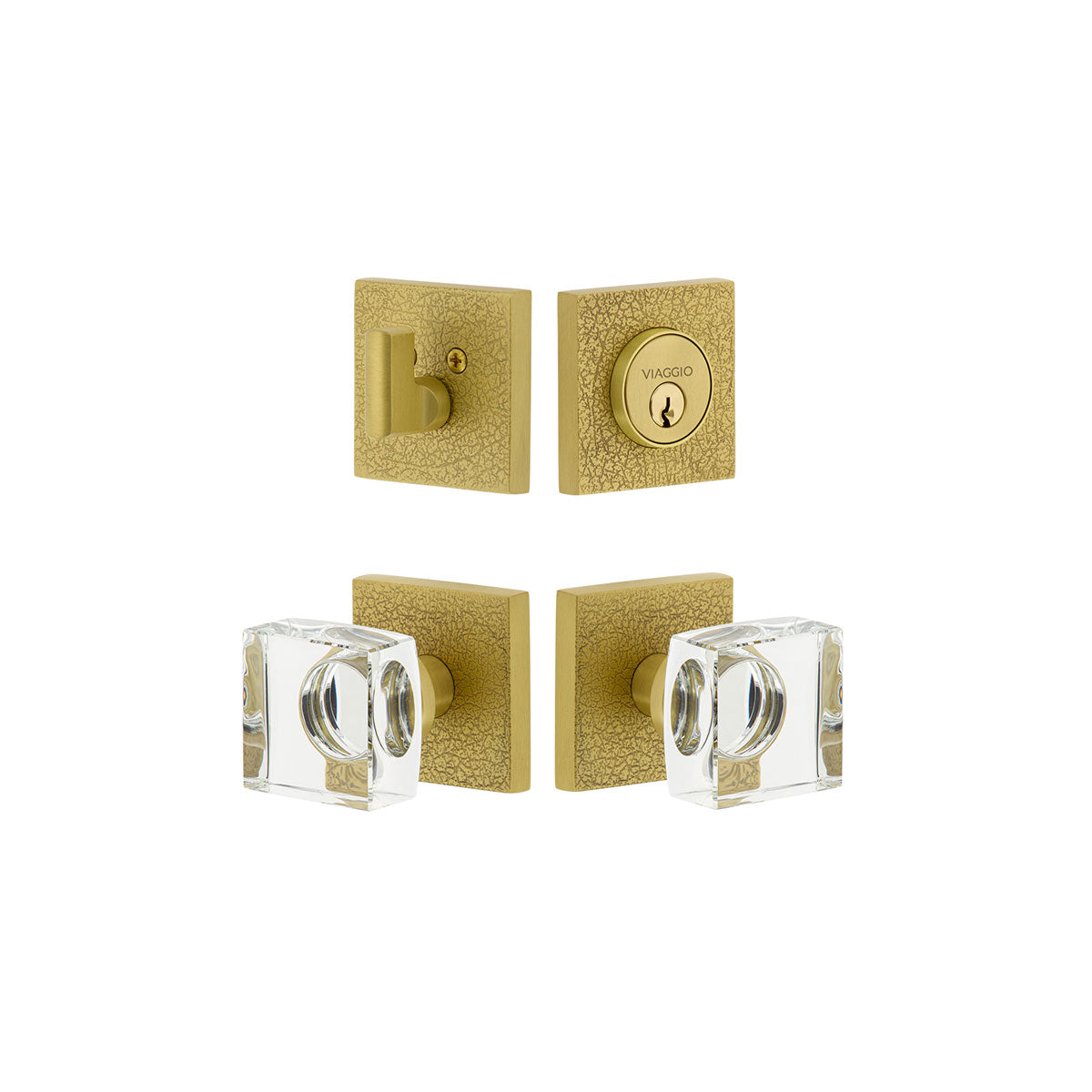 Quadrato Leather Rosette Entry Set with Quadrato Crystal Knob in Satin Brass