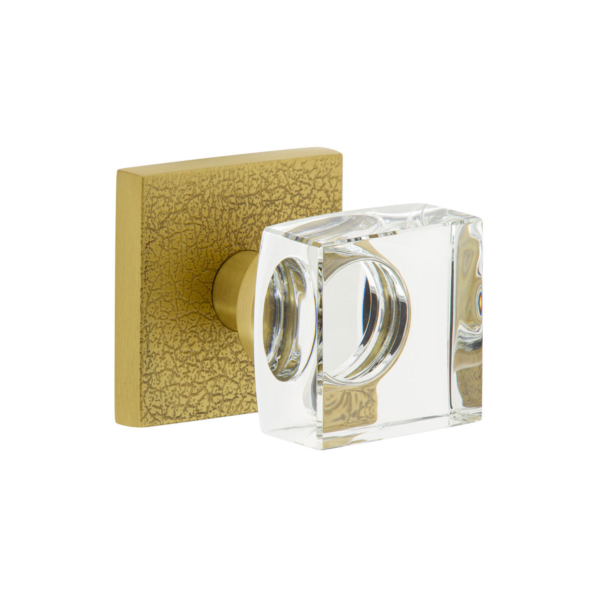 Quadrato Leather Rosette with Quadrato Crystal Knob in Satin Brass