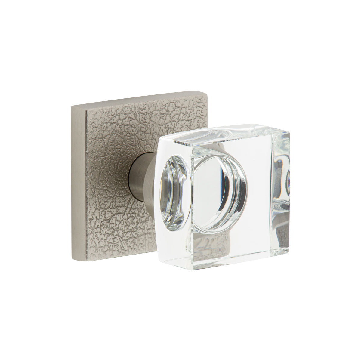 Quadrato Leather Rosette with Quadrato Crystal Knob in Satin Nickel