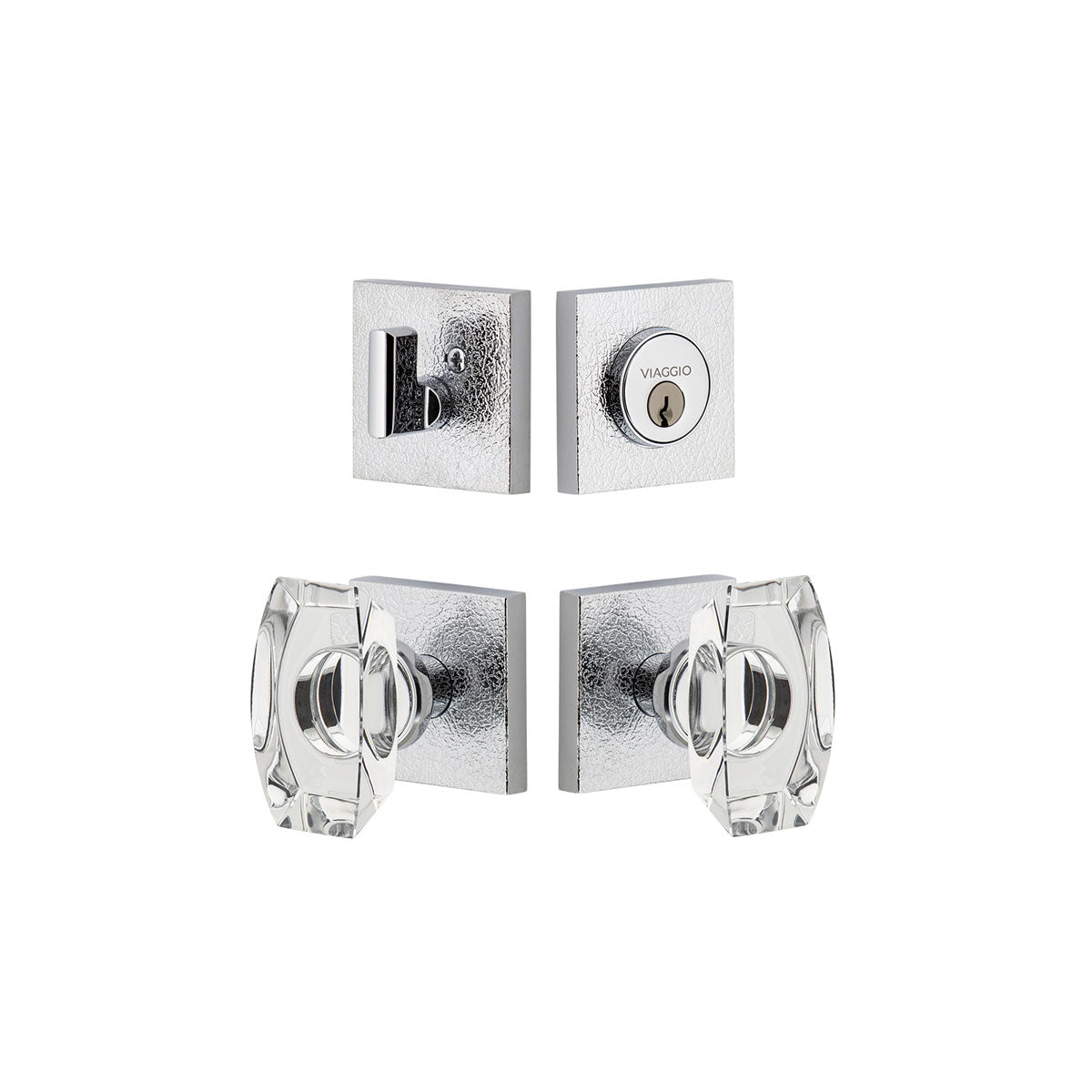 Quadrato Leather Rosette Entry Set with Stella Knob in Bright Chrome