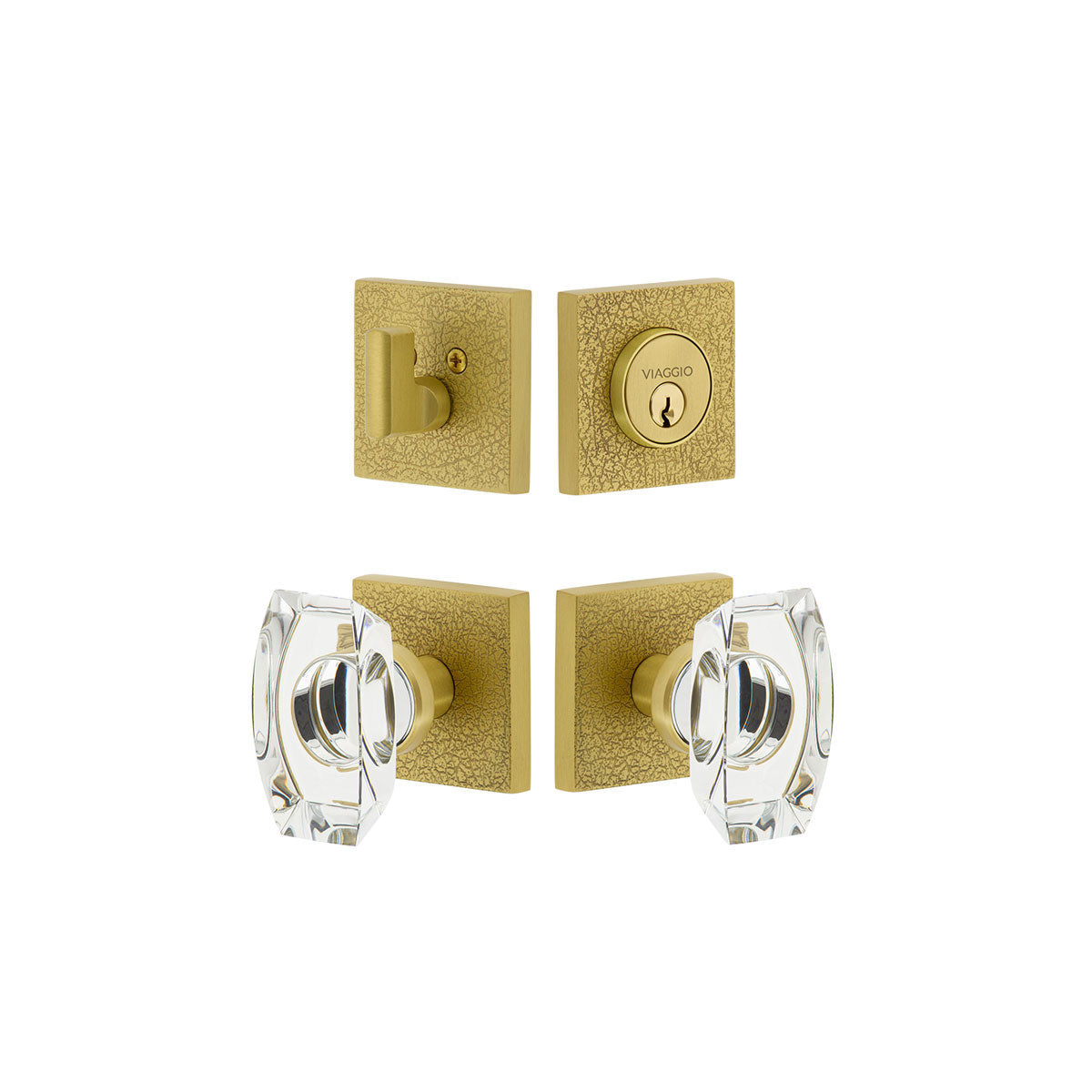 Quadrato Leather Rosette Entry Set with Stella Knob in Satin Brass