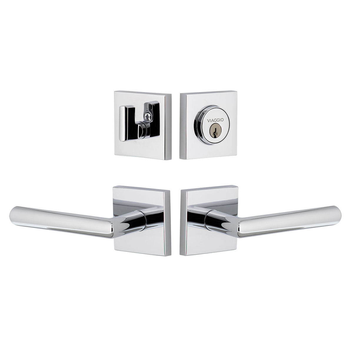 Quadrato Rosette Entry Set with Moderno Lever in Bright Chrome