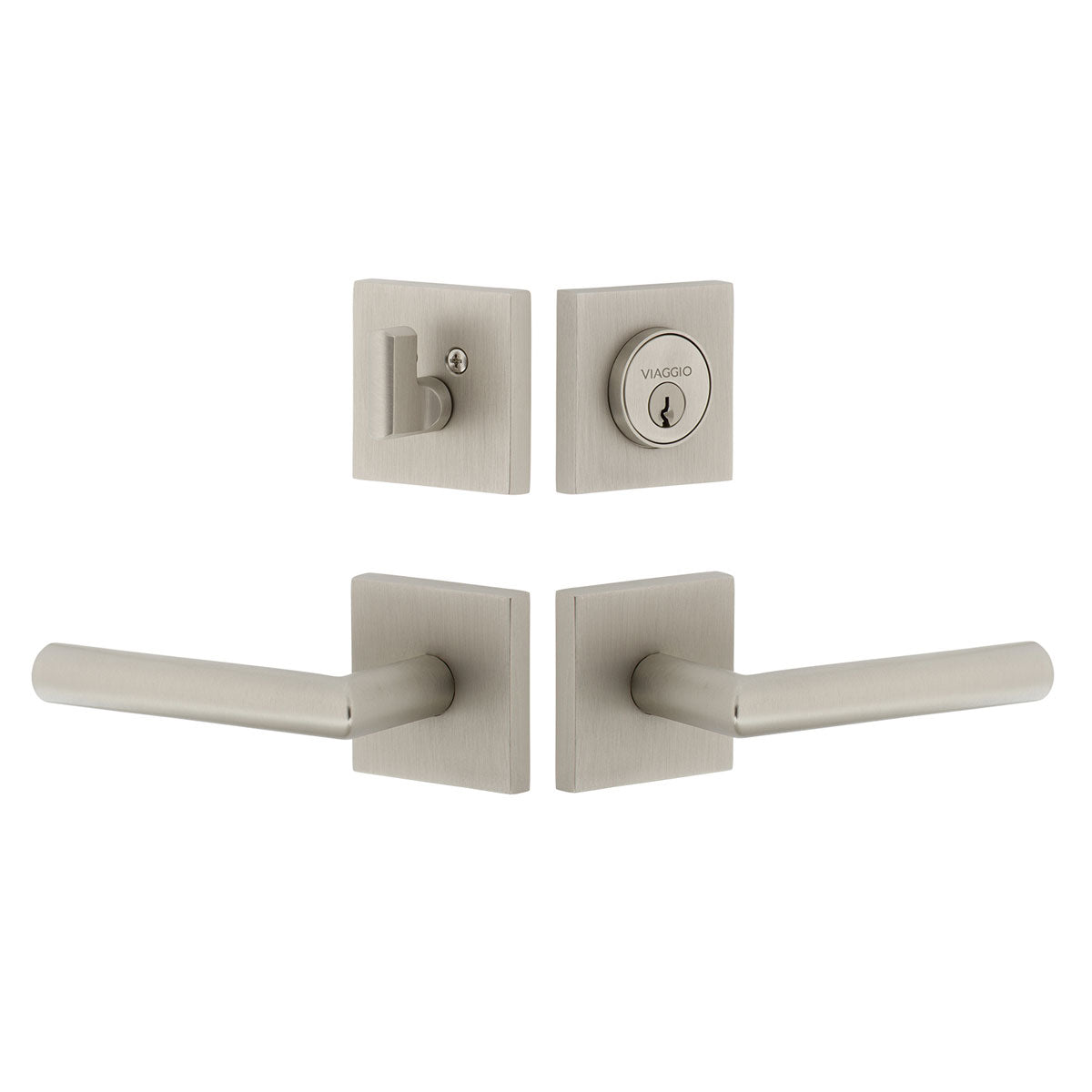 Quadrato Rosette Entry Set with Moderno Lever in Satin Nickel