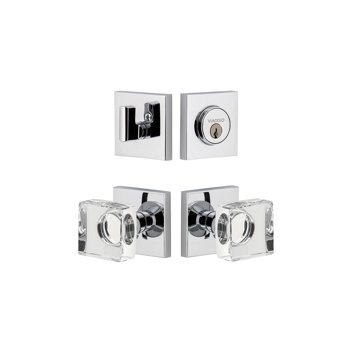 Quadrato Rosette Entry Set with Quadrato Crystal Knob in Bright Chrome