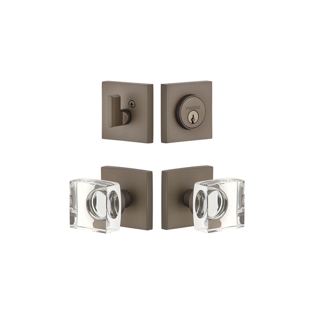 Quadrato Rosette Entry Set with Quadrato Crystal Knob in Titanium Gray