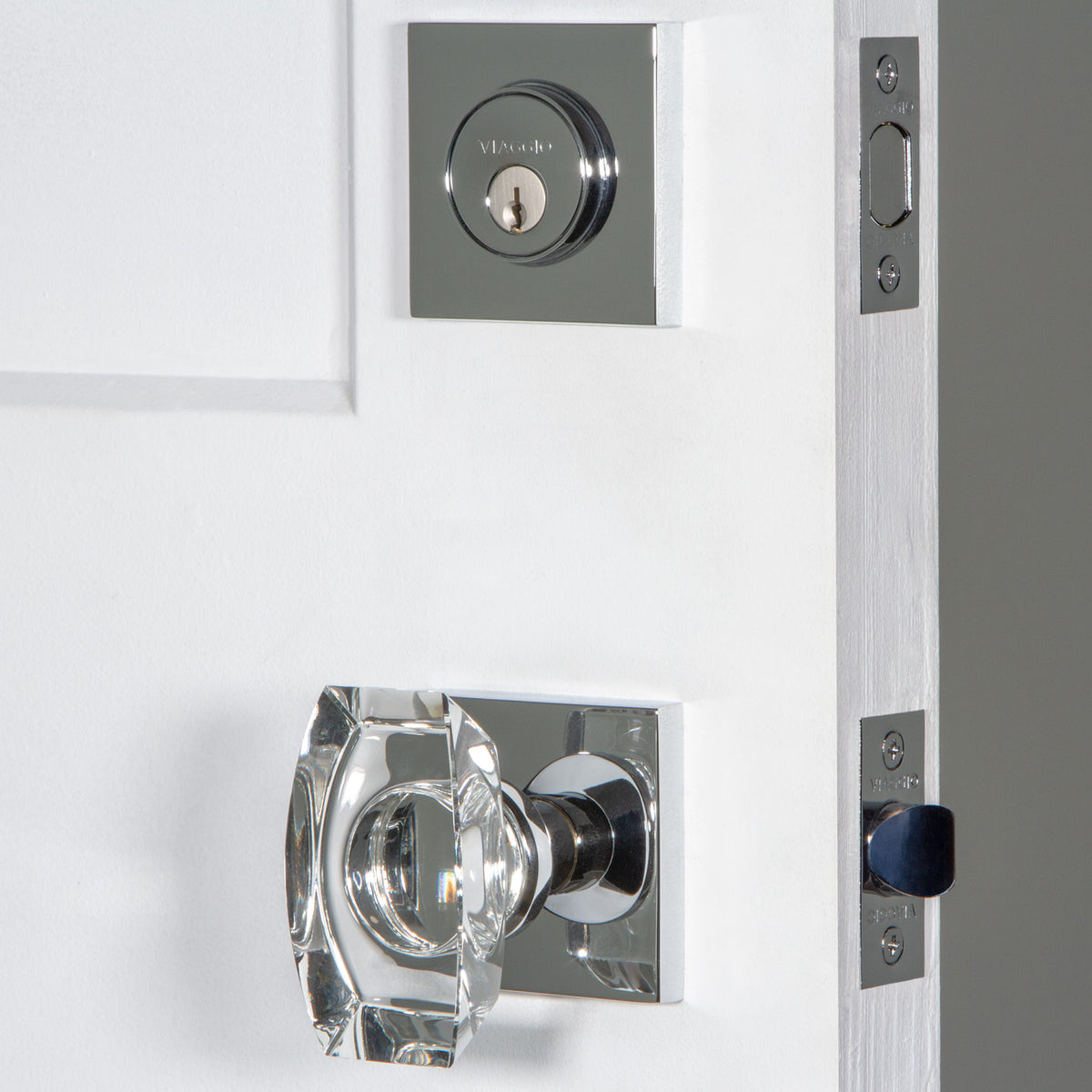 Quadrato Rosette Entry Set with Stella Knob in Bright Chrome