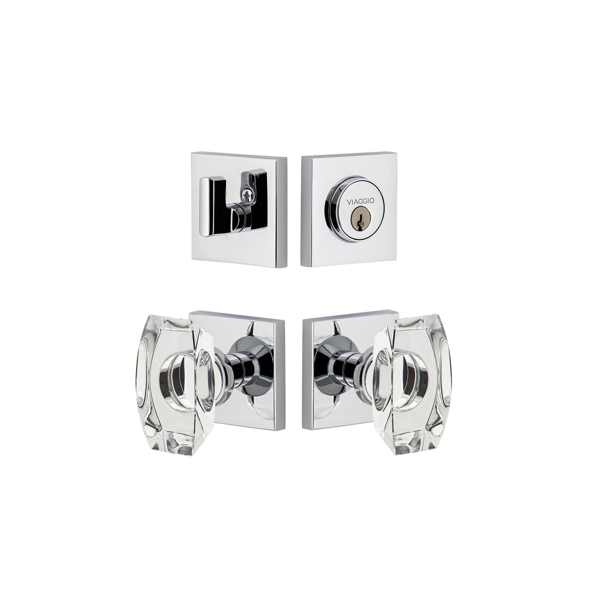 Quadrato Rosette Entry Set with Stella Knob in Bright Chrome