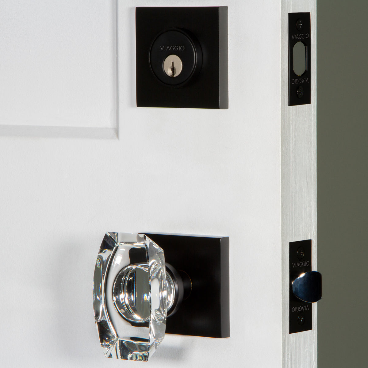 Quadrato Rosette Entry Set with Stella Knob in Satin Black