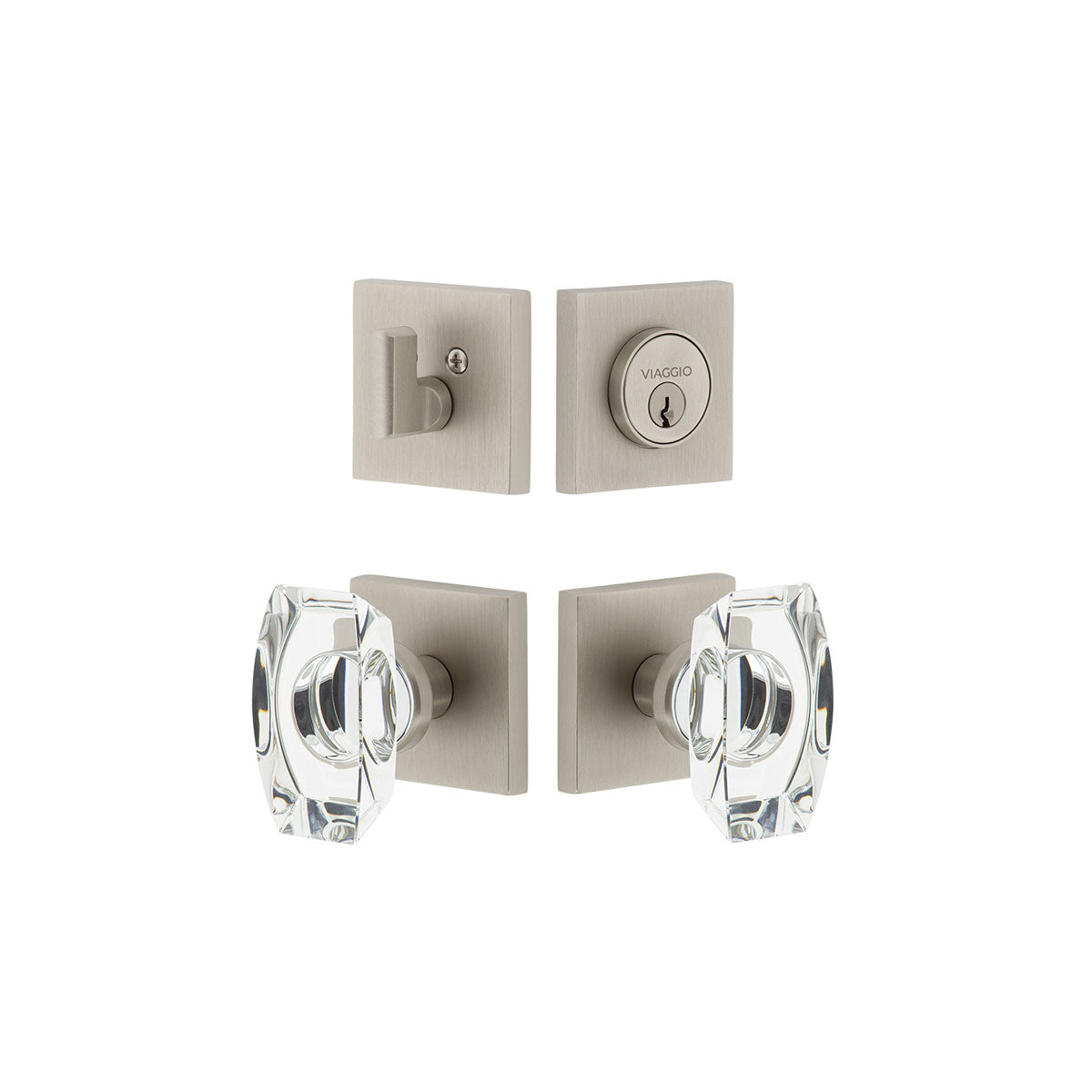 Quadrato Rosette Entry Set with Stella Knob in Satin Nickel